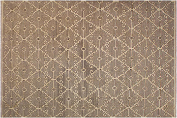 Flat Weave Kilim, Antique, Navaho, Vintage, Handmade, Modern Kilim Drk. Gray Ivory Hand-Woven Rectangle 100% Wool Area Rug 10 x 14